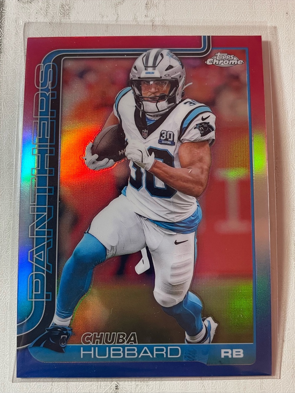 2025 Topps Chrome Chuba Hubbard Panthers Red/Blue Refractor